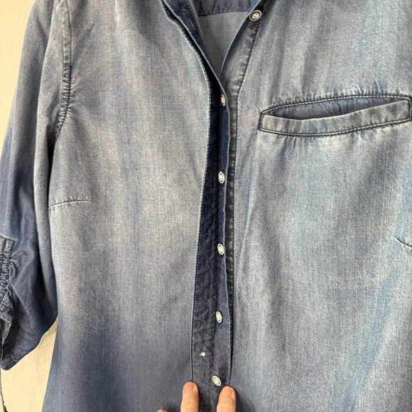 Coldwater Creek Chambray Tencel Dress Gathered Sleeves Button Women’s Sz S (6-8) - Picture 5 of 13